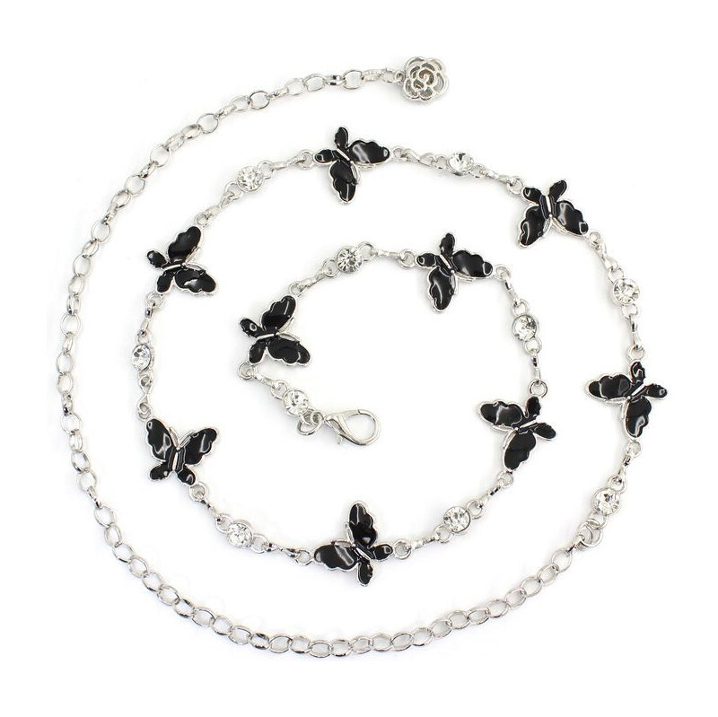 Lifestyle Ozdobný dámsky kovový strieborný opasok s motýlikmi Čierny 65226010