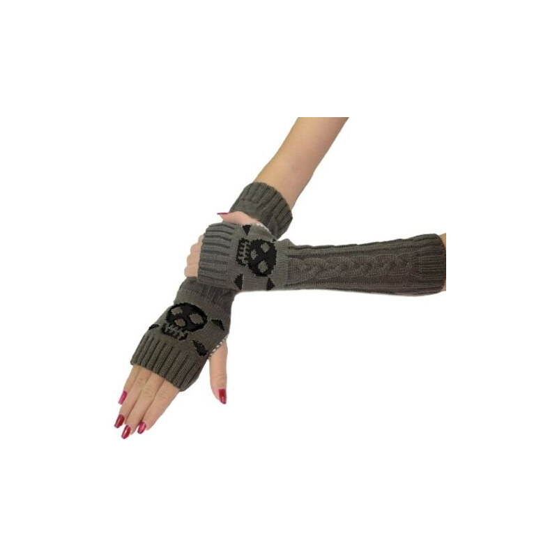 Cixi Dámske Dlhé rukavice bez prstov s lebkou Šedé 65226037