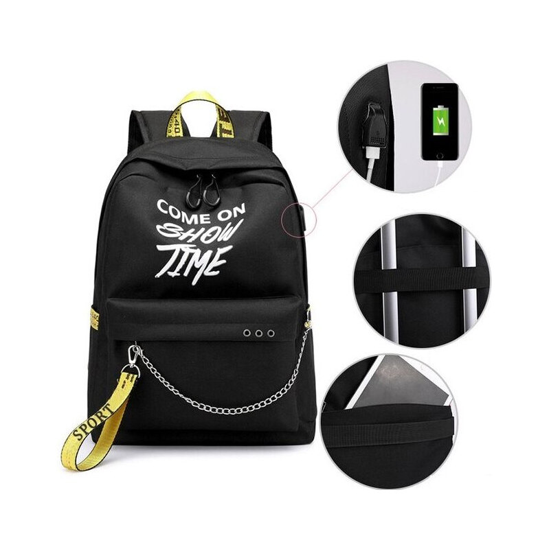 Lifestyle Teenege batoh s retiazkou nápisy USB Čierny 65226080