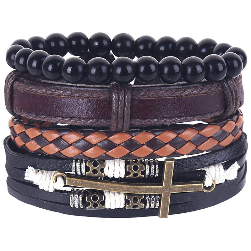 Lodestar Sada 4 kusov pánskych náramkov s krížikom 65226089