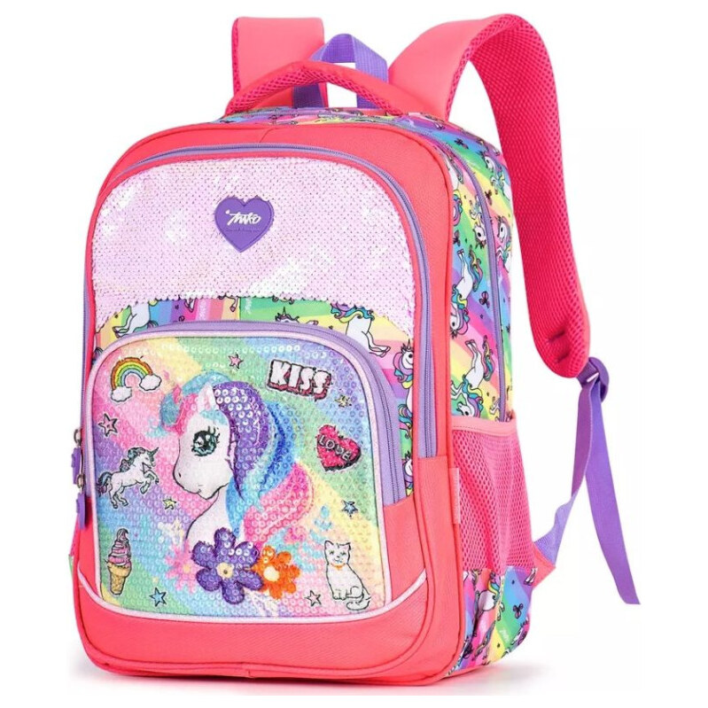 Miko Dievčenský školský batoh Neon s 3D jednorožcom Ružový 20L 65226262