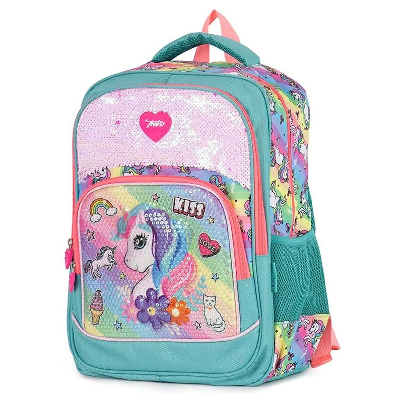 Miko Dievčenský školský batoh Neon s 3D jednorožcom Zelený 20L 65226264