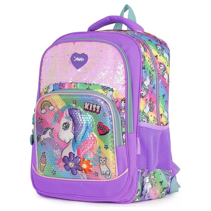 Miko Dievčenský školský batoh Neon s 3D jednorožcom Fialový 20L 65226263