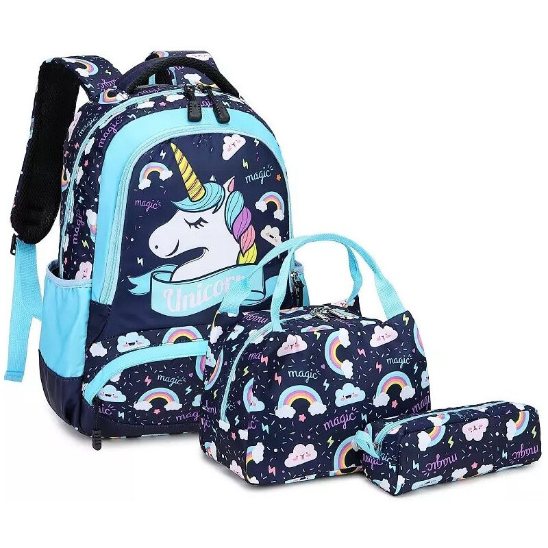 Meisohua Meiso Dievčenský školský batoh 3v1 Unicorn Magic Čierno-modrý 65226319