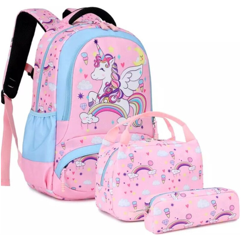 Meisohua Meiso Dievčenský školský batoh set 3v1 Jednorožec Star Ružový 65226327