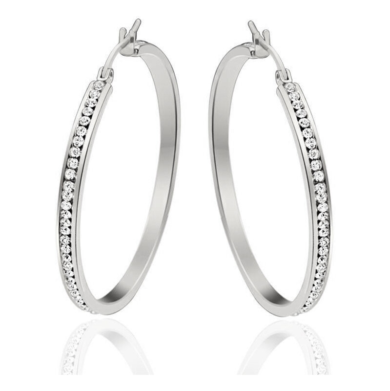 Impress Jewelry Oceľové náušnice kruhy s kryštálmi 35-60 mm Strieborné 65226408