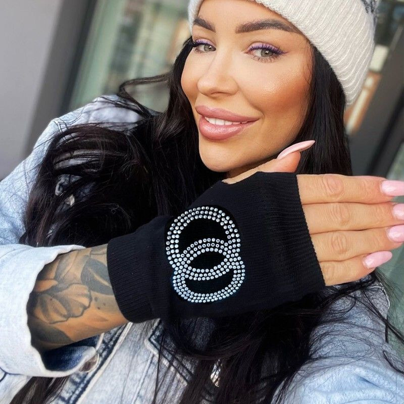 Cixi Dámske bezprsté rukavice s kamienkami a round Čierne 65226616