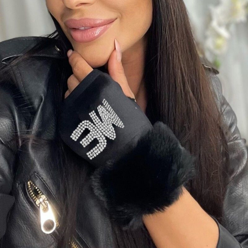 Cixi Dámske plyšové bezprsté rukavice s kožušinou ME Čierne 65226617