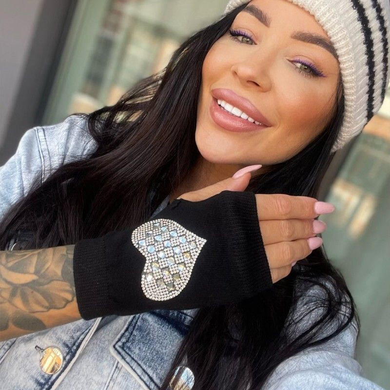 Cixi Dámske bezprsté rukavice s kamienkami a srdiečkom Čierne 65226614