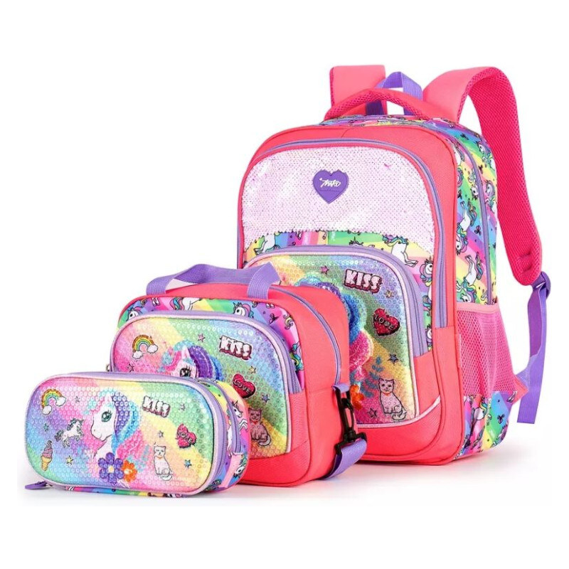 Miko školský batoh set 3v1Neon s 3D jednorožcom Ružový 65226659