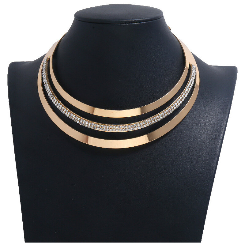 Lodestar Geometrický kruhový Choker náhrdelník Zlatý s kamienkami 65226881