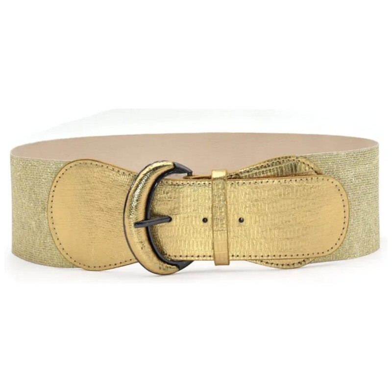 Lifestyle Dámsky strečový široký flitrový opasok Kroko Zlatý 65226948