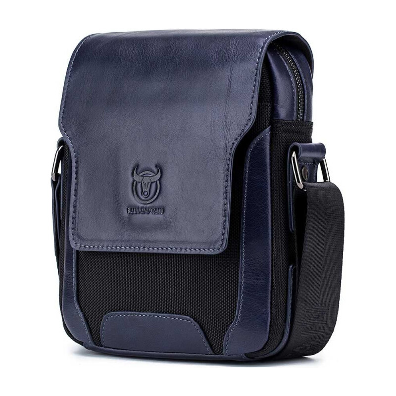 Bullcaptain pánska kožená messenger taška Rainier Modrá 65226947