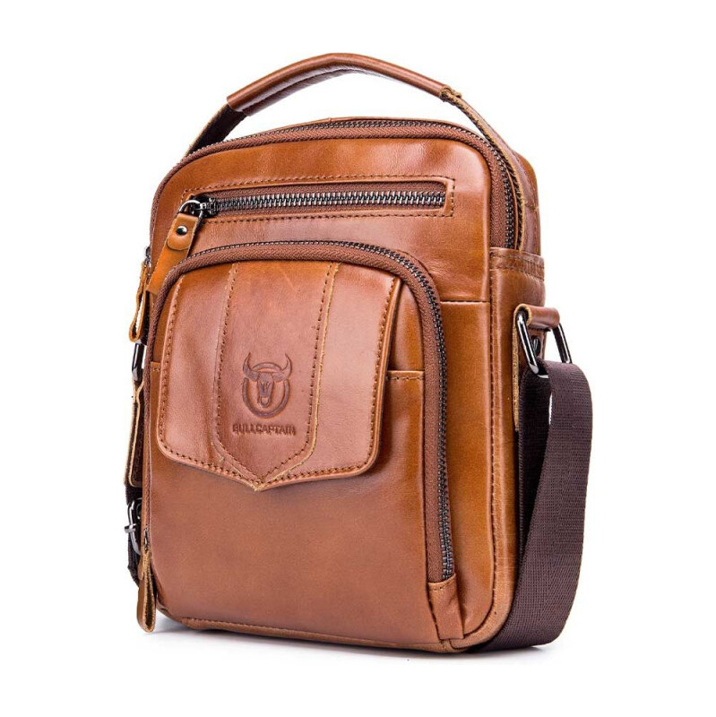Bullcaptain pánska kožená messenger taška Urbain Khaki 65226960