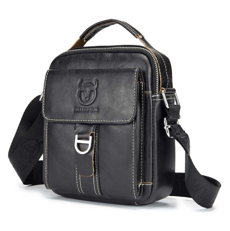 Bullcaptain pánska kožená taška messenger Perpet Čierna 65226955