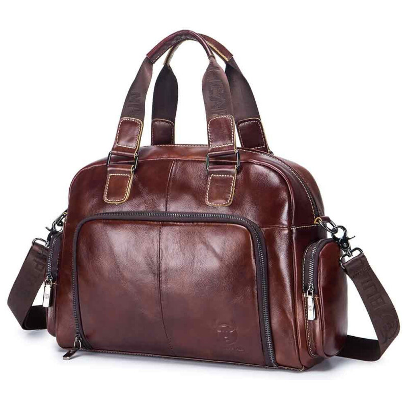 Bullcaptain pánska kožená cestovná taška Briac Hnedá 19L 65226965