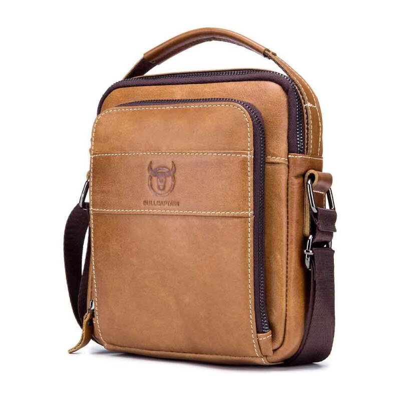 Bullcaptain pánska kožená messenger taška Ursicin Khaki 65226968