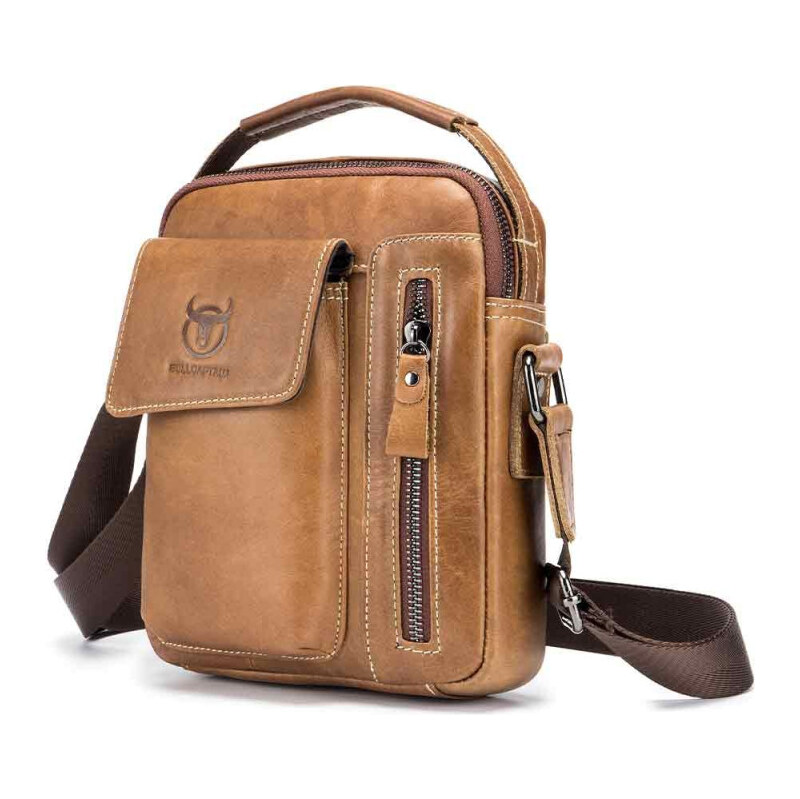 Bullcaptain pánska kožená taška messenger Evroult Evroult Khaki 65226975
