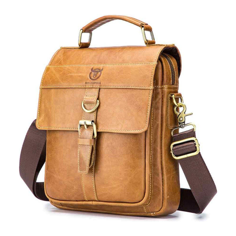 Bullcaptain pánska kožená messenger taška Gentien Khaki 65226978