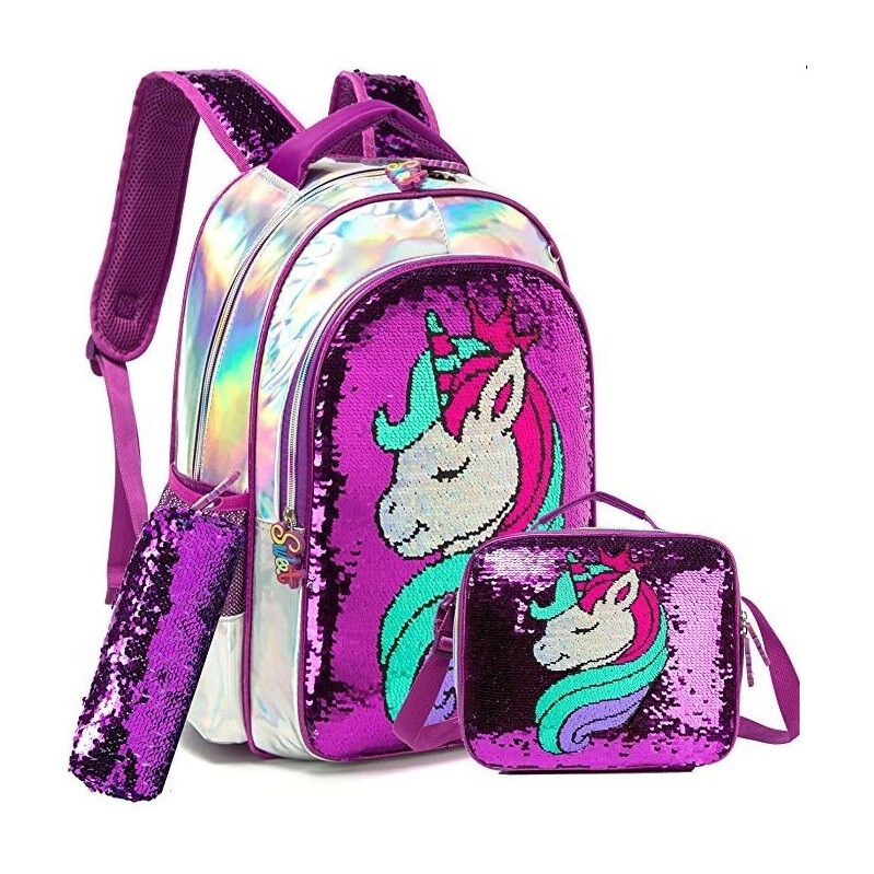 DANIVIVI Jasmine Dievčenský školský batoh set 3v1 Jednorožec Flitrový 65227123