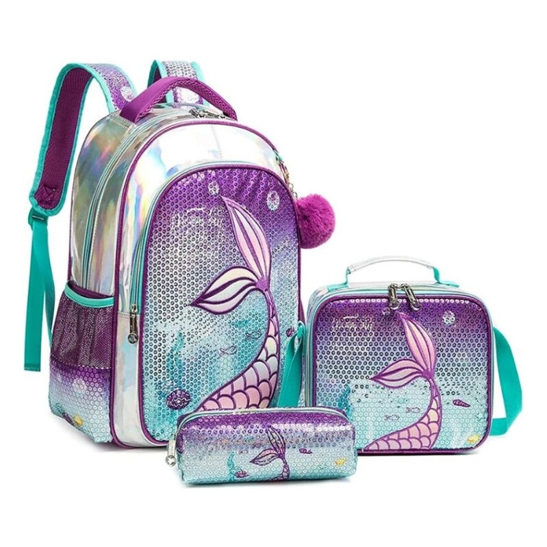 DANIVIVI Jasmine Dievčenský školský batoh set 3v1 Plutva s flitrami 65227161