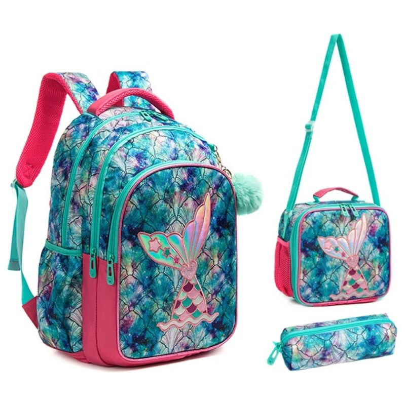 DANIVIVI Jasmine Dievčenský školský batoh set 3v1 Plotev HOLO Zelený 65227165