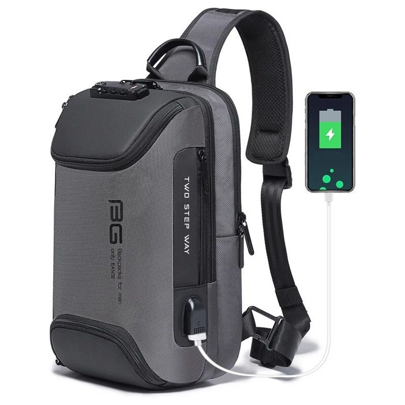 BANGE batoh cez rameno s USB + zámok NURAY Šedý 10L 65227260