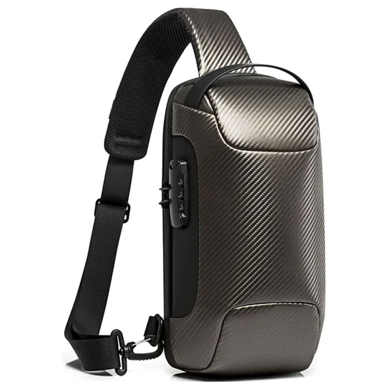 BANGE batoh cez rameno s USB + zámok Rambo Carbon Šedý 7L 65227580