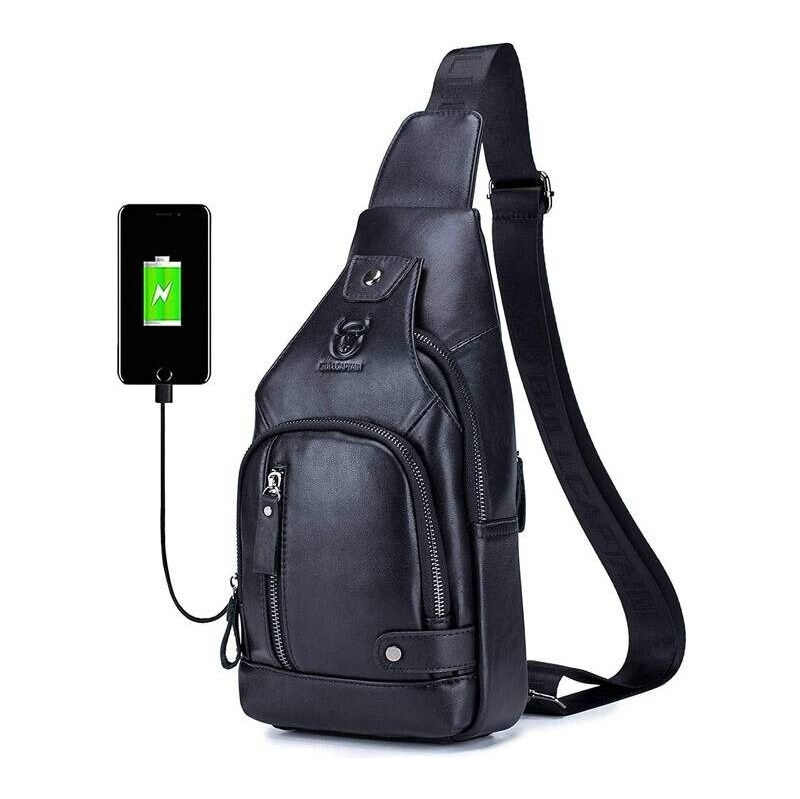 Bullcaptain kožená taška cez rameno s USB Helmer Čierny 5L 65227742