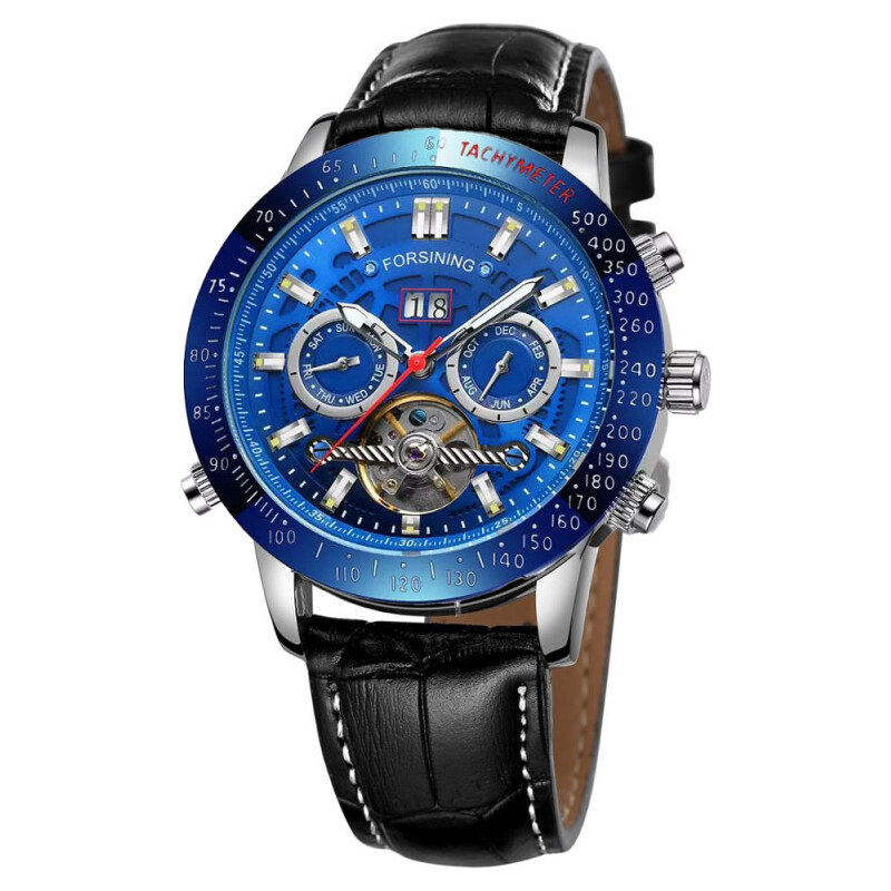 FORSINING pánske automatické hodinky 39 days to Moon Modro Čierne 65227796