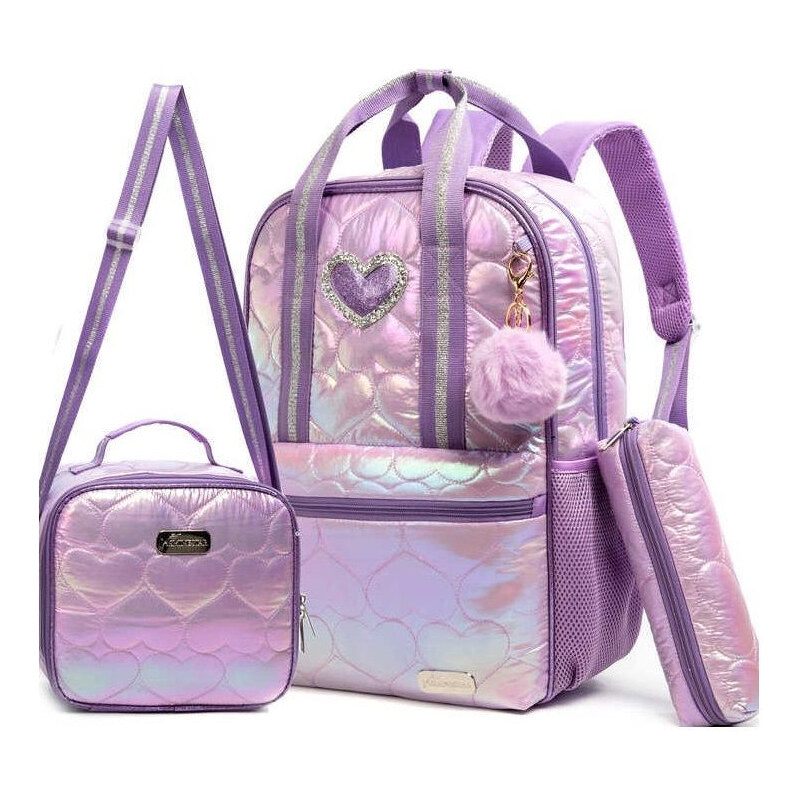 DANIVIVI Jasmine dievčenský školský batoh set 3v1 so srdiečkom Fialový 65227822