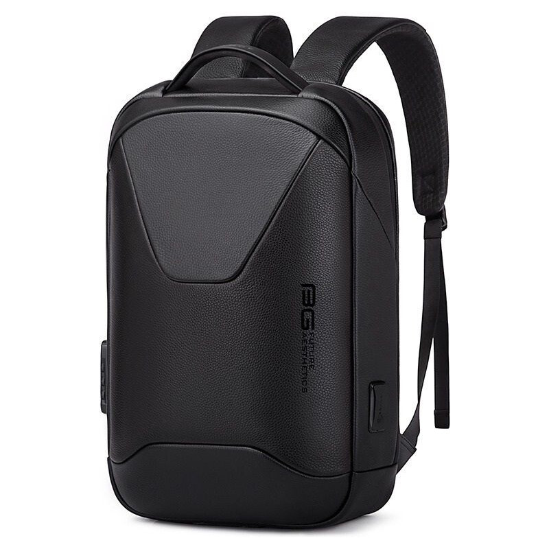 BANGE kožený Business batoh s USB + zámok Helve Čierny 23L 65227941