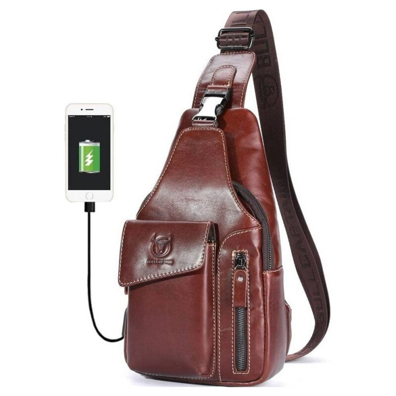 Bullcaptain kožená taška cez rameno s USB Maksim Hnedý 5L 65228000
