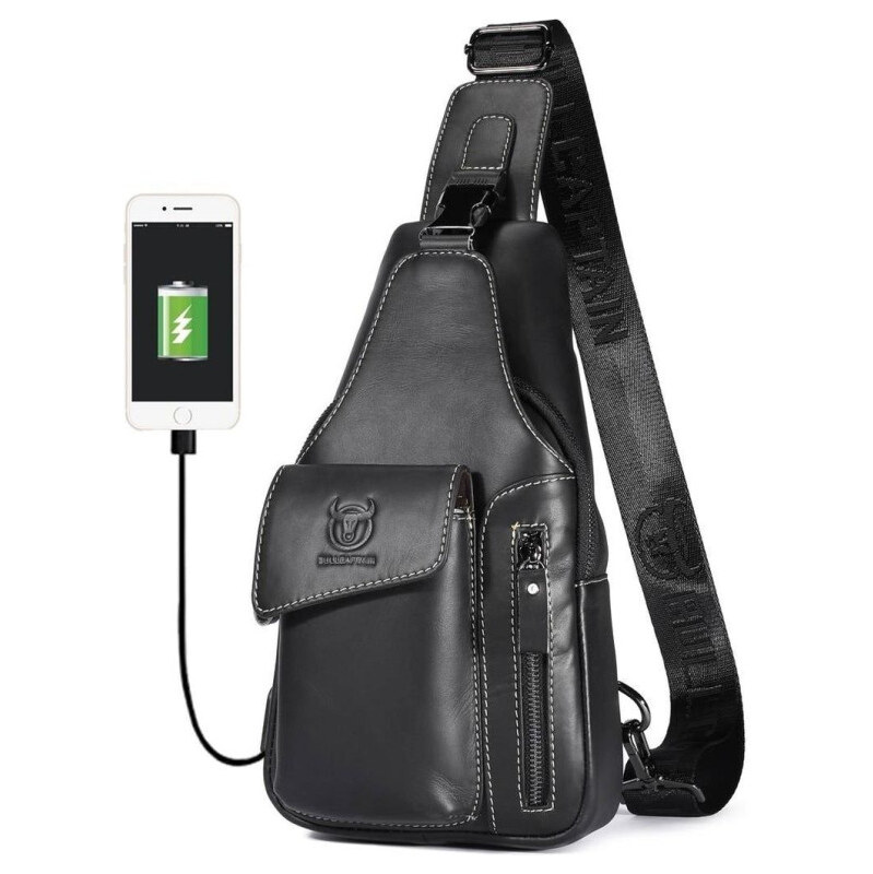 Bullcaptain kožená taška cez rameno s USB Maksim Čierny 5L 65228001