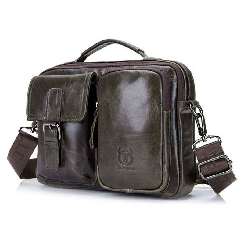 Bullcaptain pánska kožená vintage taška Odoric Hnedo-zelená 65228079