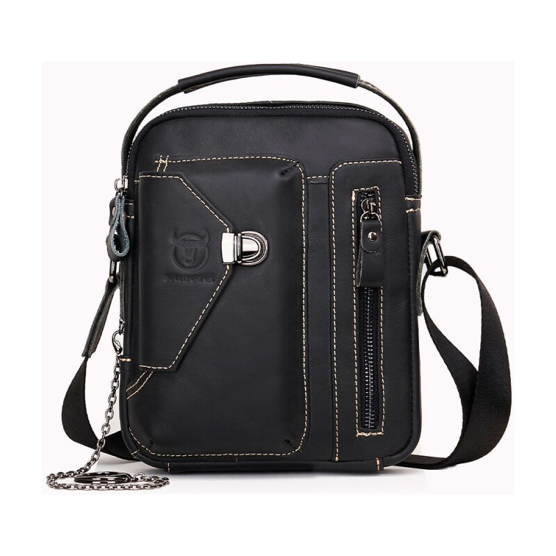 Bullcaptain pánska kožená taška s retiazkou Miltiade Čierna 65228120