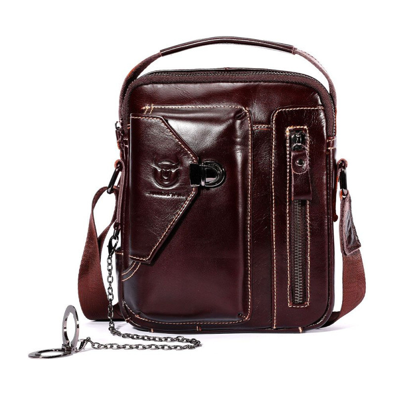 Bullcaptain pánska kožená taška s retiazkou Miltiade Hnedá 65228121