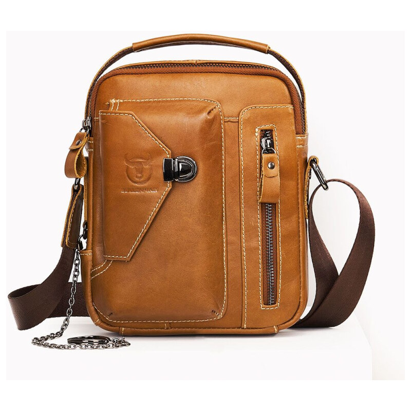 Bullcaptain pánska kožená taška s retiazkou Miltiade Khaki 65228122