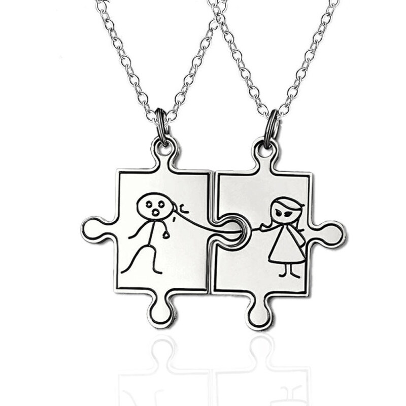 Impress Jewelry Oceľový prívesok puzzle panáčik a bábika Strieborný 65228157