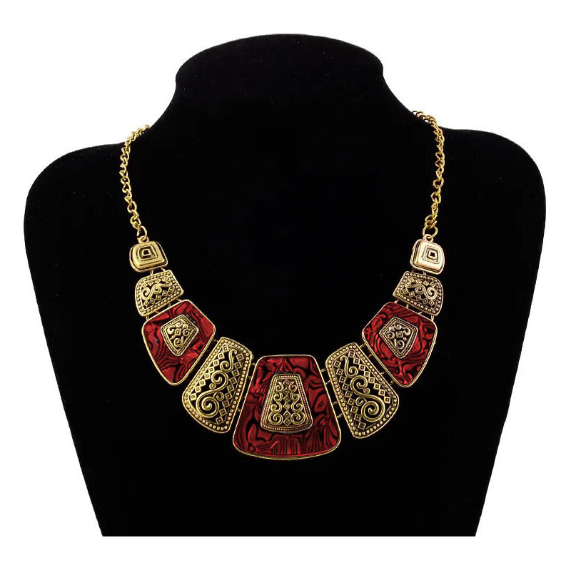 Lodestar Bižutérny náhrdelník Vintage Wood Zlato-červený 65228184