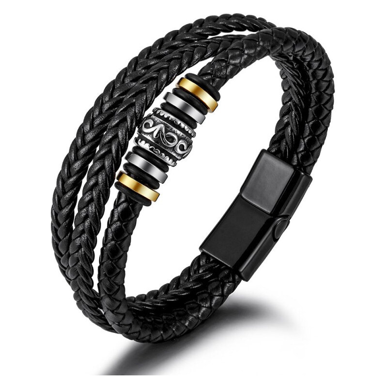 Impress Jewelry Pánsky splietaný kožený náramok Vikings Čierny 65229137