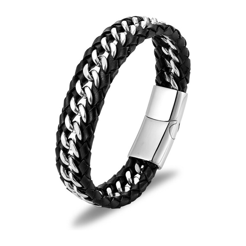 Impress Jewelry Pánsky kožený náramok so zapletenou retiazkou Coudy 65228218