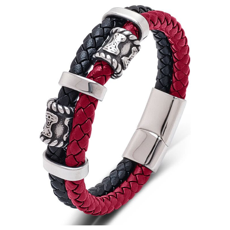 Impress Jewelry Pánsky splietaný oceľový náramok Etnic Červený 65228217