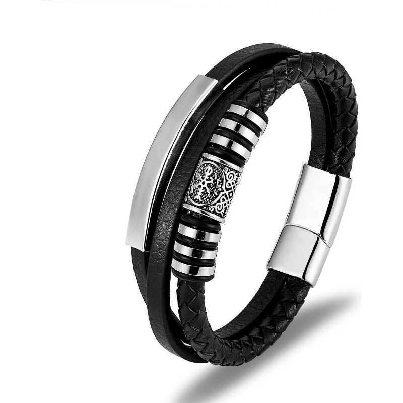 Impress Jewelry Pánsky kožený viacvrstvový náramok Kelt Čierny 21 cm 65228216