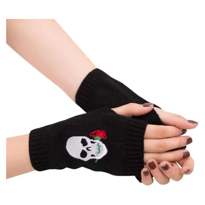 Lifestyle Dámske rukavice bez prstov s lebkou Tmavo hnedé 65228327