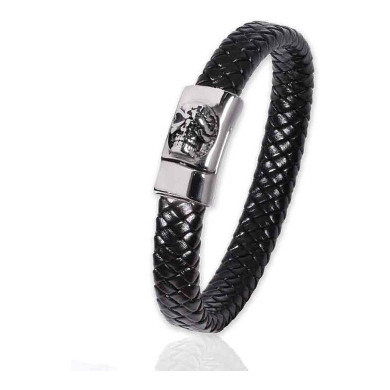 Impress Jewelry Pánsky splietaný kožený náramok Lebka Čierny 22 cm 65228343