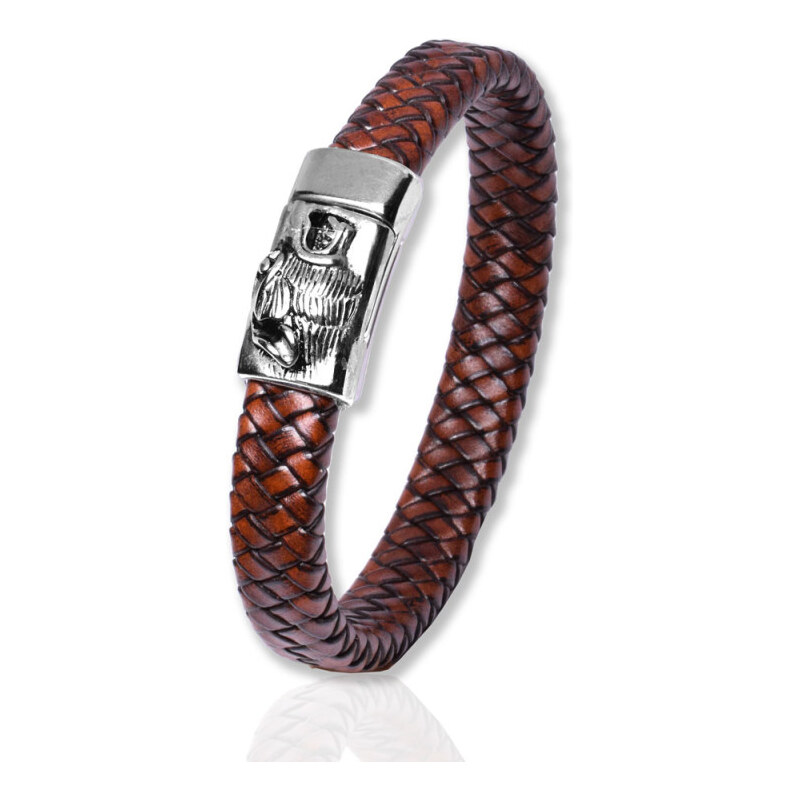 Impress Jewelry Pánsky splietaný kožený náramok Šakal Hnedý 22 cm 65228341