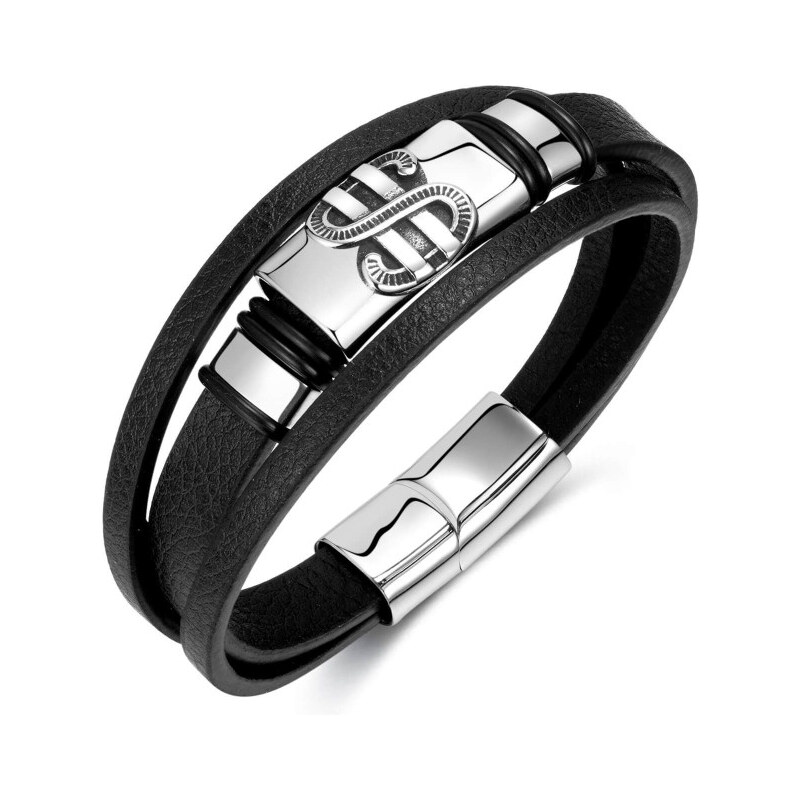Titan Jewerly Pánsky oceľový náramok Symbol dolár Čierny 21 cm 65228364