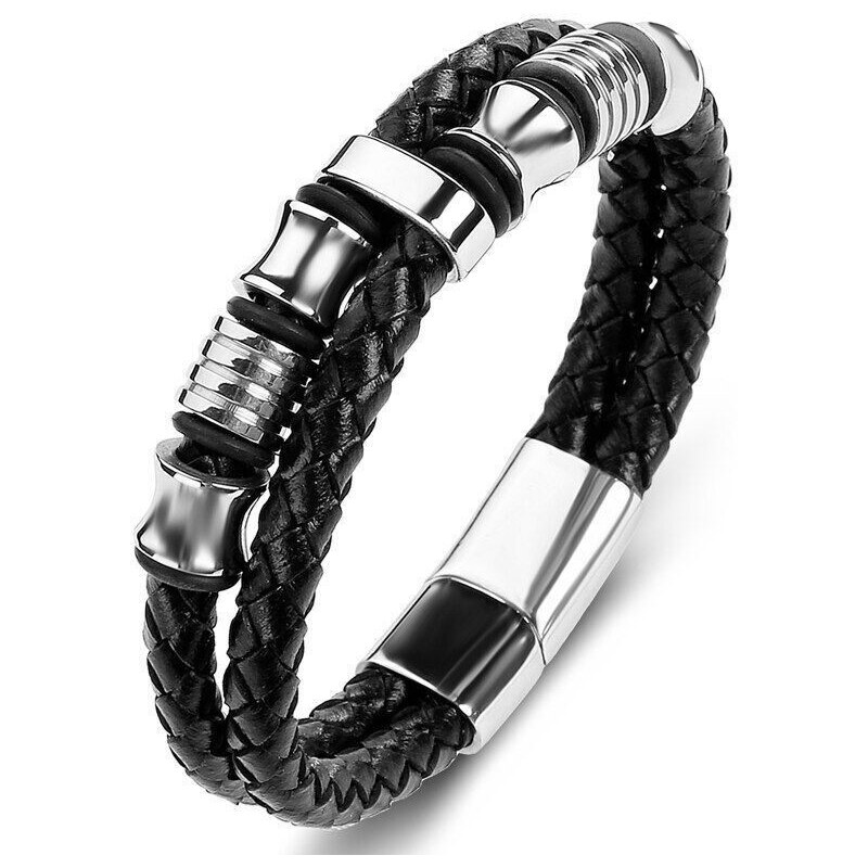 Titan Jewerly Pánsky kožený prepletaný náramok Norris Strieborný 65228371