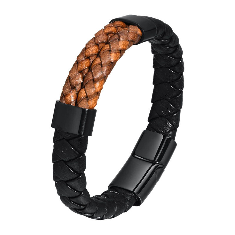 Titan Jewerly Pánsky kožený prepletaný náramok Two Tone Čierny 21cm 65228375